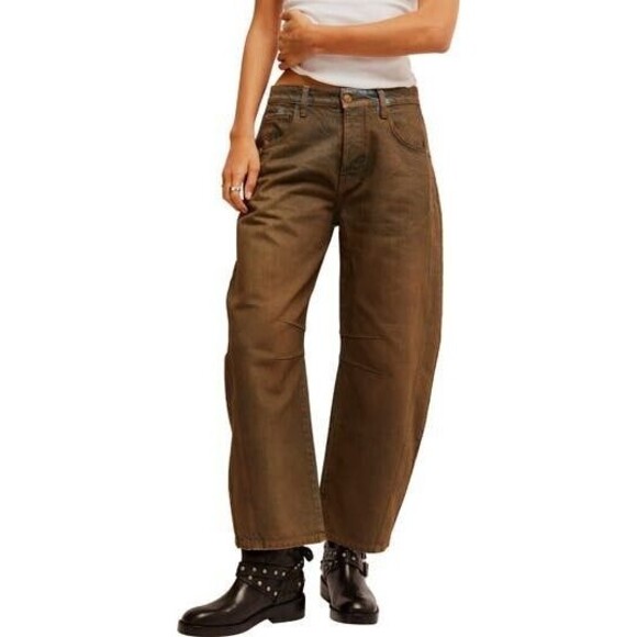 Free People Good Luck High Rise Coated Barrel Jeans in New Moon Size 24 New - Picture 11 of 16